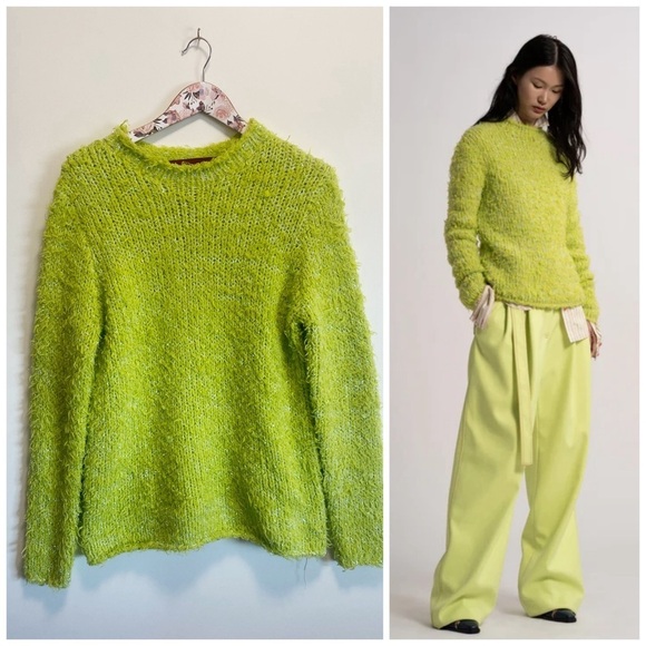 SIES MARJAN Leta Fuzzy Metallic Slim Sweater! Lime Green & Silver Small - Picture 1 of 12
